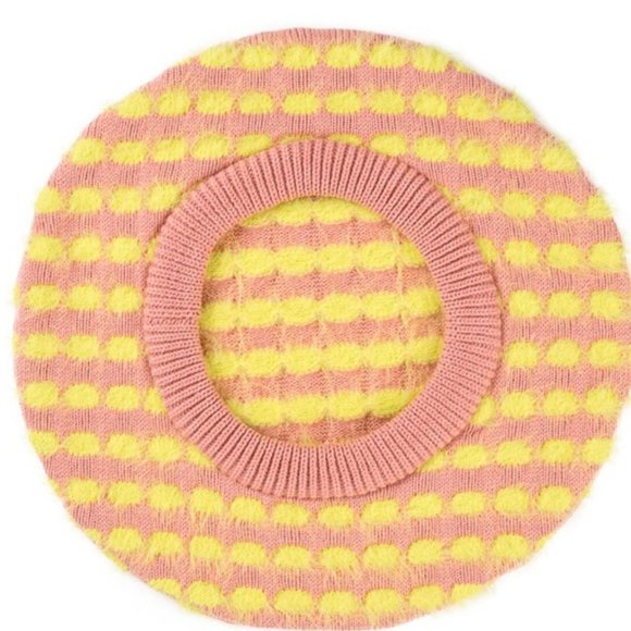 Verloop Faux Fur Bubble Dot Knit Beret Hat Lime & Coral Colors OS - Picture 2 of 4